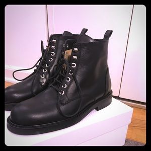 Black leather Theory combat/ankle boots